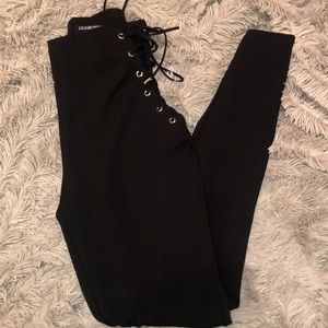 Black side tie leggings